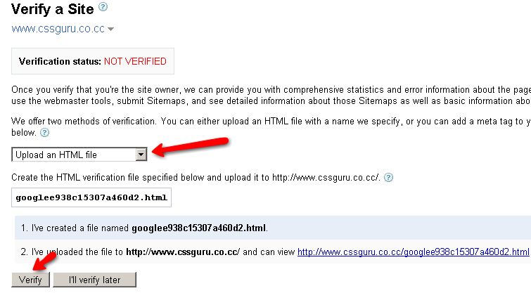 Verify a Site google webmaster tool